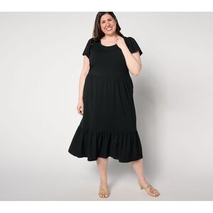 Isaac Mizrahi Live! Women's Plus Sz Dress 5X Flutter Sleeve Tiered Black A647884